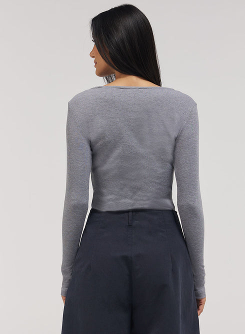 Rib Long Sleeve Top - Light Grey